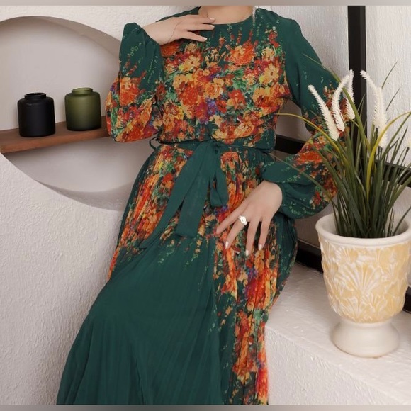 New floral Turkish maxi chiffon dress fully lined dress - Picture 2 of 2
